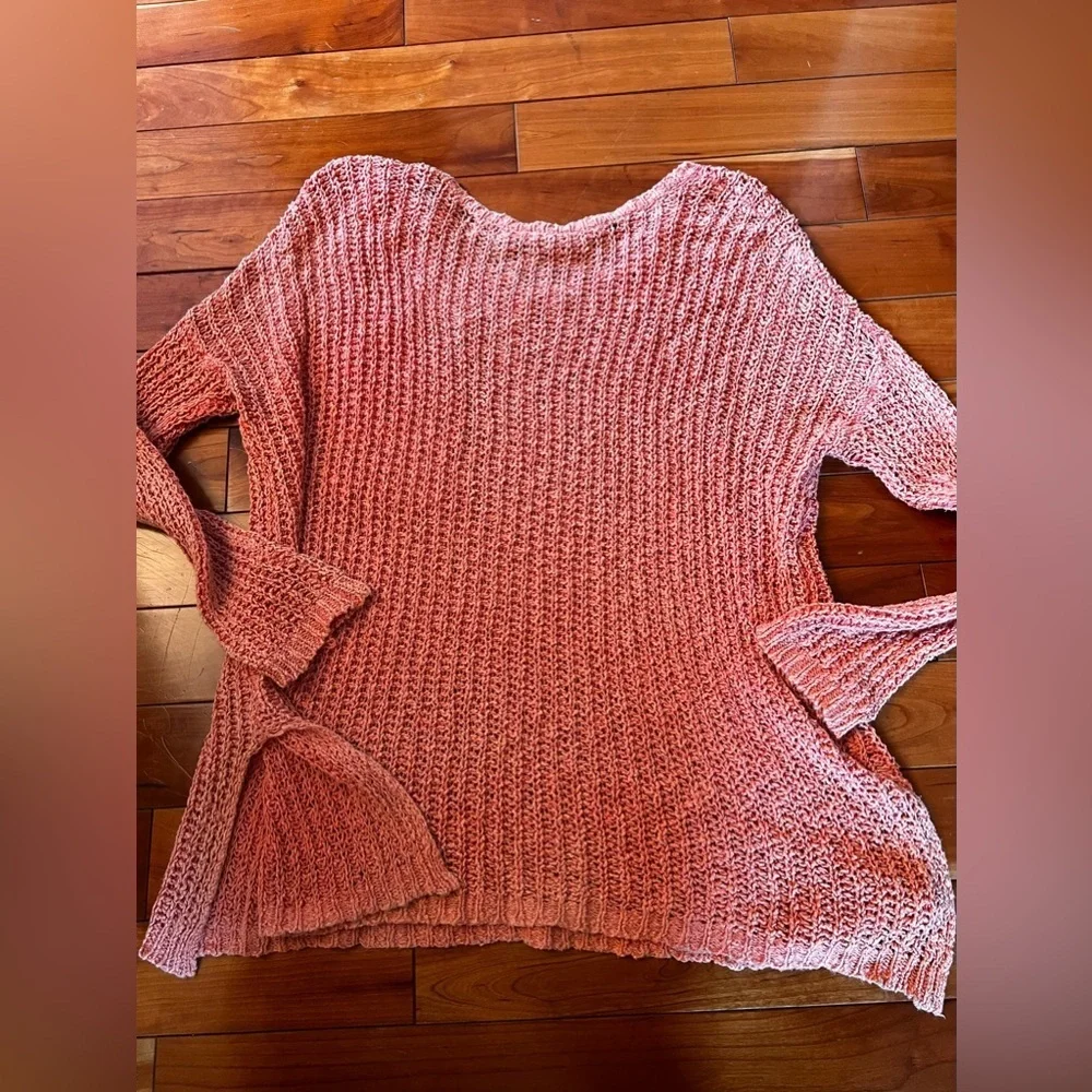 Oversized free people sheer see through peachy coral pink top size small